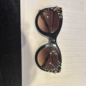 KREWE Black and Gold Cat-Eye Sunglasses with Embellishments